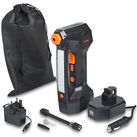 VonHaus Cordless Digital Tyre Inflator Pump - Handheld Battery Operated Air Compressor, Max Pressure 125 PSI Includes LCD Display, LED Light, Narrow Pin Attachments & Car Adapter