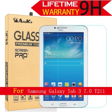 Galaxy Tab 3 7.0 Glass Screen Protector, (T210 T217A P3200 2013) AnoKe [Lifetime Warranty](0.3mm 9H ) Film Sheild For 7.0 T210  Glass