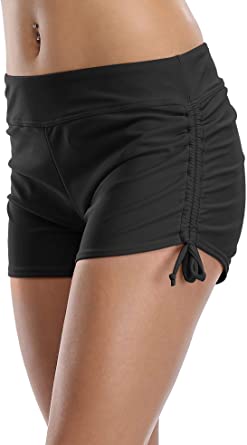 ATTRACO Womens Solid Swim Shorts Stretch Board Shorts Swimsuit Bottoms Boyshorts