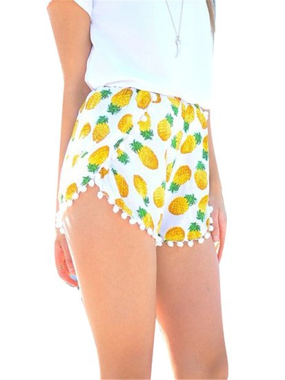 Blansdi Women Summer Pineapple Prints Elastic Waist Casual Shorts Beach Shorts