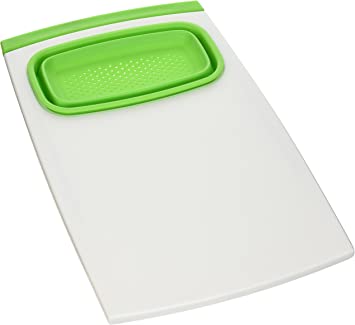 Prepworks by Progressive Over-the-Sink Cutting Board, PCB-3510G, Removable Collapsible Colander, Non-Skid Feet, Dishwasher Safe, Patented