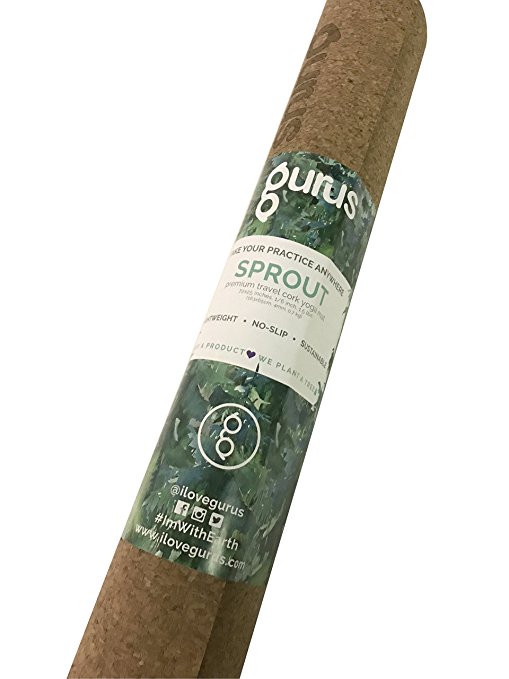 Gurus Natural Cork Yoga Products, 3 Options Available: Roots Yoga Mat With Natural Rubber Bottom, Sprout Yoga Mat With TPE (Latex-Free) Bottom, and Accessories Bundle With Cork Yoga Block And Strap