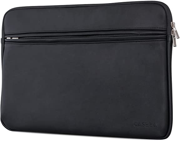 CASEZA Boston MacBook Air 13 & Pro 13 PU Leather Laptop Sleeve Black - Premium Vegan Leather Case for 13 Inch Notebook - Bag Also fits Microsoft Surface Book - Soft Protection & Classic Style
