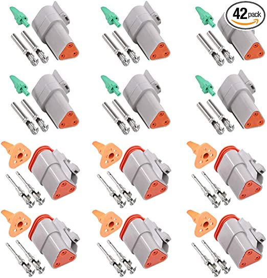 Glarks 42Pcs 3 Pin Way Sealed Gray Male and Female Auto Waterproof Electrical Wire Connector Plug 22-16AWG Connector for Motorcycle, Scooter, Car, Truck, Boats