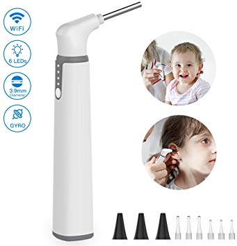 Wireless Otoscope, 3.9mm Ultra-Thin WiFi Ear Scope Camera with Earwax Removal Tool and 6 LED Lights, Ear Cleaner with Tmperature Control and Gyroscope, Ear Endoscope Compatible with all Mobile Devices