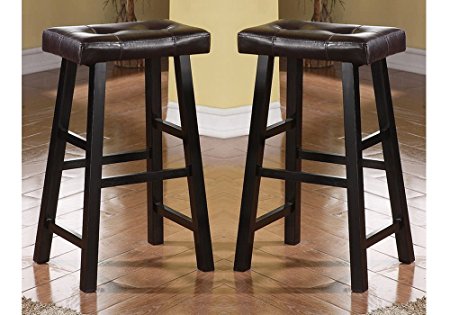 Bobkona Drake Set of 2, Country Series Bar Stool - 29"H - in Espresso Finish with Faux Leather