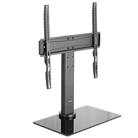 VIVO Black Universal TV Stand for 32 to 55 inch LCD LED Flat Screens | Tabletop VESA Swivel Mount with Tempered Glass Base (STAND-TV55S)