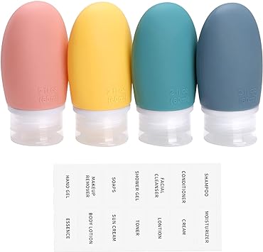 4 Pcs 60ml Silicone Travel Bottle Set,Opret Leak Proof Refillable Squeezable Containers with Label 2oz for Shampoo, Conditioner and Toiletries, BPA Free and TSA Approved