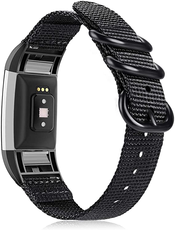 Fintie Band Compatible with Fitbit Charge 2, Soft Woven Nylon Sport Replacement Strap Wrist Bands Compatible with Fitbit Charge 2 HR Smart Fitness Tracker, Black