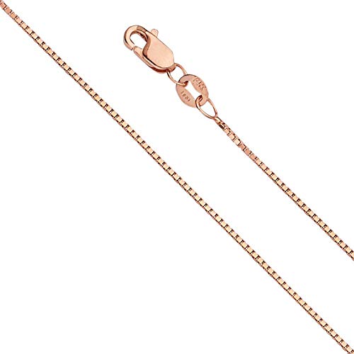 14k REAL Yellow OR White OR Rose/Pink Gold Solid 0.9mm Box Link Chain Necklace with Lobster Claw Clasp