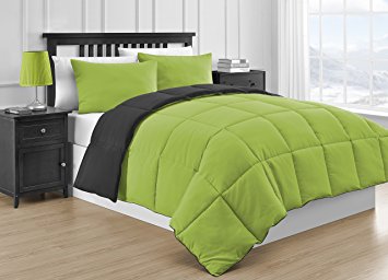 Comfy Bedding Reversible Microfiber Black & Lime Green 3-Piece Comforter Set (Twin, Black & Lime Green)