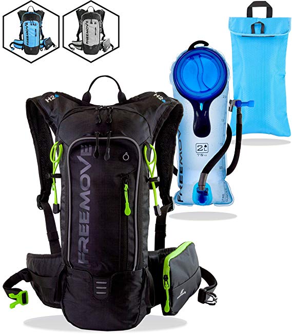 FREEMOVE Hydration Pack - Camel Backpack - 2 Liter Water Bladder - Cooler Bag - External Pocket | Lightweight, Fully Adjustable, Leakproof, 10L Hydration Backpack | Gear for Hiking, Cycling, Running