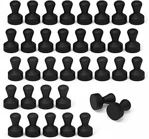 SMART&COOL Black 35 Pack Strong Silicone Push Pin Magnets, Anti Scratch Fridge Magnets, Small Push Pin Magnets, Magnets for Refrigerator, Whiteboard, Kitchen, School