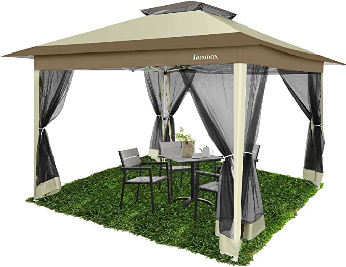 Gazebo Homdox 𝟏𝟐'𝐱 𝟏𝟐' 𝐏𝐨𝐩 𝐔𝐩 𝐆𝐚𝐳𝐞𝐛𝐨 Outdoor Canopy with Mosquito Netting Gazebos shelter with Vented Top Outdoor Gazebo for Garden, Patio,Yard