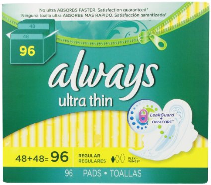 Always Ultra Thin Regular Pads With Wings Unscented 96 Count