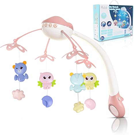 Melödi Baby Musical Crib Mobile with Hanging & Rotating Toys | Bassinet Mobile Crib with Lights, Music Box and Timer | Halo Hanger Crib Toy for Newborn Baby Girls & Boys with Night Light - Pink