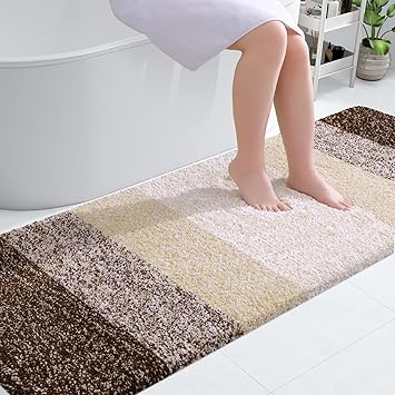 OLANLY Luxury Bathroom Rug Mat 70x24, Extra Soft and Absorbent Microfiber Bath Rugs, Non-Slip Plush Shaggy Bath Carpet Runner, Machine Wash Dry, Bath Mats for Bathroom Floor, Tub and Shower, Brown