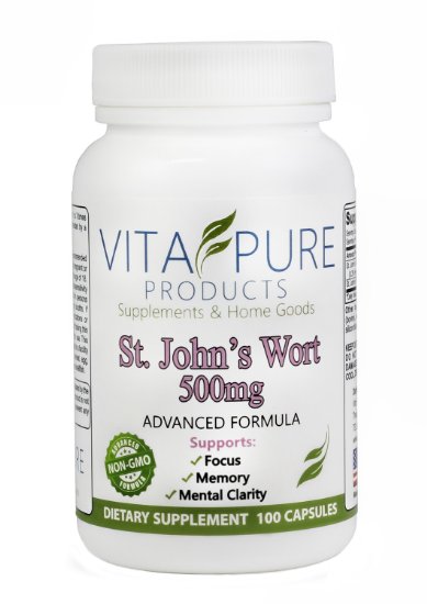 Premium Pure St John's Wort Supplement - Helps Memory, Mood & Much More - St John Wort 500mg - 100 Capsules - Made in the USA - 100% Satisfaction Warranty - FREE BONUS REPORT
