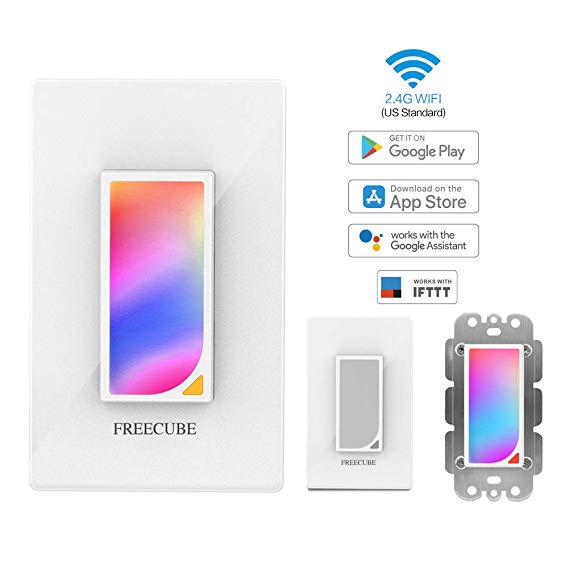 FREECUBE Dimmer Smart Switch, Smart Wifi Light Switch With Scene Light, Smart Switch Works with Alexa, Google home and IFTTT, RGB Alexa Switch No Hub required, Easy and Safe installation, 1 Pack