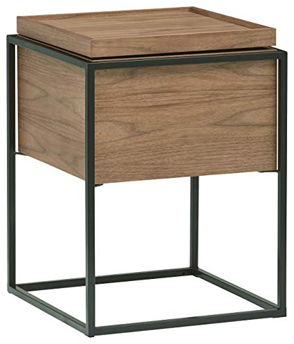 Rivet Axel Lid Storage Wood and Metal Side Table, Walnut