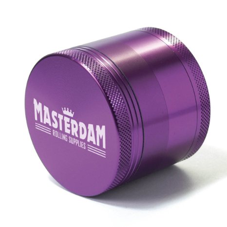 MASTERDAM MasterGrind 4 Piece Herb Grinder - Standard 22 inch - 55mm - Purple - Shield Series - Premium Aluminum Grinder for Herb-Spices-Tobacco - Micron Screen - Includes Carrying Bag