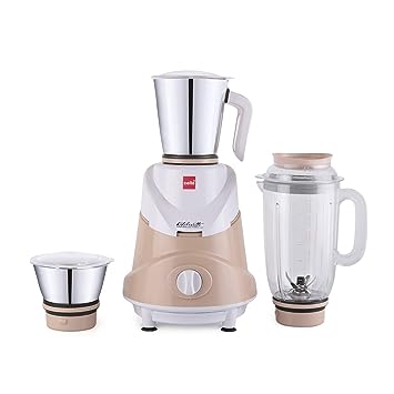 Cello Grind-N-Mix Ertiga Mixer Grinder, 750 Watts, 2 Stainless Steel Jar and 1 Juicer Jar, Beige Cream