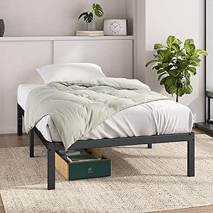 Zinus Elias Cadre de lit 90x190 cm - Hauteur 36 cm avec Rangement sous Le lit - Lit Plateforme en métal - Noir