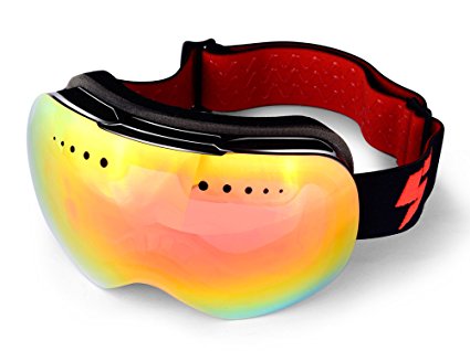 Miss Ski Goggles,OTG Spherical Frameless Goggles for Men Women,Snowboard Eyewear Use Dual PC Uv Proof Lenses with Mirror Coating Anti-fog,Helmet Compatible with Extra Long Adjustable Strap[BLACK]