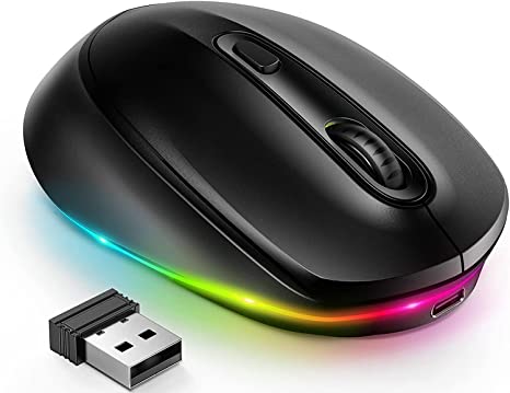 seenda Wireless LED Silent Ergonomic Mouse,2.4 GHz with USB Nano Receiver,Adjustable DPI,15 Light Patterns,Silent Click,Auto Sleep,Rechargeable Battery,Compatible with Win/Mac/PC/Laptop