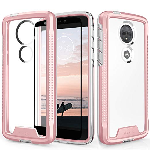 Zizo ION Series Compatible with Motorola Moto e5 Supra Case Military Grade Drop Tested with Tempered Glass Screen Protector e5 Plus Rose Gold Clear