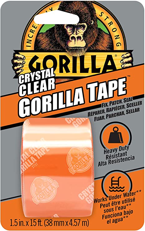 Gorilla Crystal Clear Duct Tape, 1.5” X 5 yd