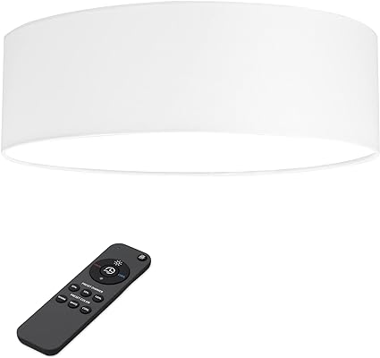 Navaris Flush Mount Ceiling Light - 12.6" Diameter Drum Lamp Shade LED Fixture with Remote Control - Bedroom Living Room - White