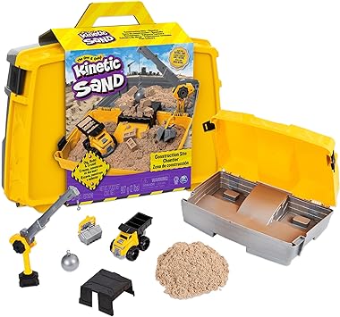 Kinetic Sand, Construction Site Folding Sandbox Playset with Vehicle and 907g, for Kids Aged 3 and Up