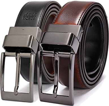 Beltox Fine Men's Dress Belt Leather Reversible 1.25" Wide Rotated Buckle Gift Box …