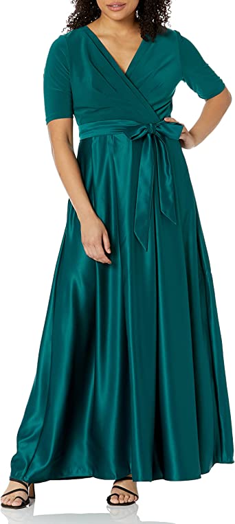 Alex Evenings Women's Satin Ballgown Dress with Pockets (Petite and Regular Sizes)