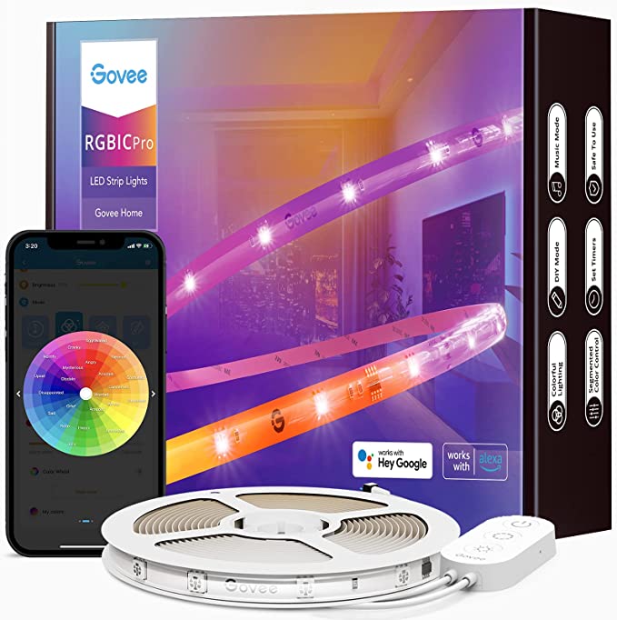 Govee RGBIC LED Strip Lights, 16.4ft Color Changing Smart LED Strips, Works with Alexa and Google, Segmented DIY, Music Sync, WiFi and App Control, LED Lights for Living Room, Bedroom, Ceiling