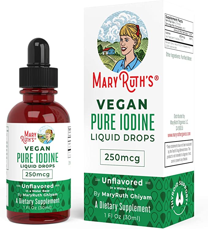 (1 Year Supply) Vegan Iodine Drops by MaryRuth's - Nascent Liquid Iodine Supplement Drops Solution - Pure, Clear Iodine - Promotes Optimal Thyroid Health - Hormone and Weight Support - 450 Servings