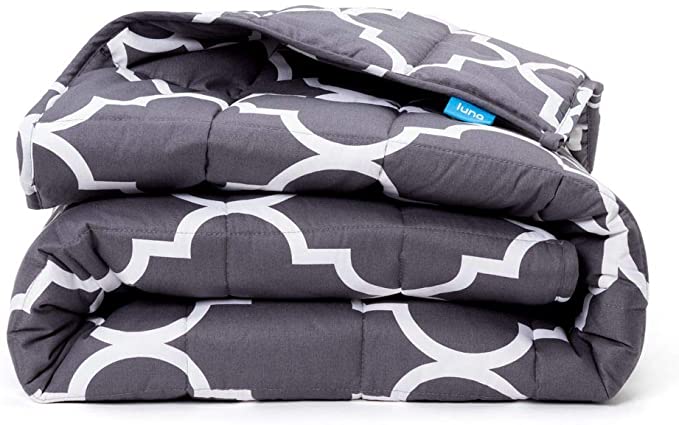 LUNA Adult Weighted Blanket | 15 lbs - 48x72 - Full Size Bed | 100% Oeko-Tex Cooling Cotton & Premium Glass Beads | USA Designed | Heavy Cool Weight for Hot & Cold Sleepers | Quatrefoil Silver - Grey