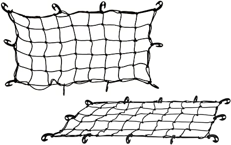 Mockins Black Heavy Duty 20" X 36" Bungee Cargo Net Stretches to 42" X 74" The Cargo Carrier Net Comes with 10 Hooks and can be Used with Any Car or Van SUV and Truck