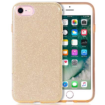 MATEPROX iPhone 7 Case, iPhone 8 Case, Shining Glitter Bling Crystal Shiny Extremely Sparkly Slim Hybrid Cover for iPhone 8/iPhone 7 4.7 Inch (Gold)