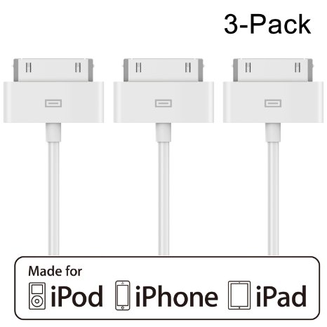 iPhone 4s Cable JETech 3-Pack APPLE CERTIFIED USB Sync and Charging Cable for iPhone 44S iPhone 3G3GS iPad 123 iPod - 32 Feet 1 Meter 3-Pack