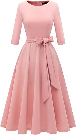 DRESSTELLS Cocktail Dress for Women, Vintage Modest Wedding Guest 3/4 Sleeves Fall Dresses 2024, Formal Church Dress