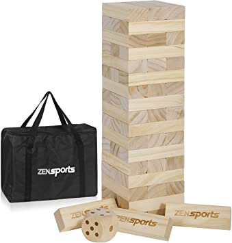 ZENY Giant Wooden Toppling Tower Timbers Tumble Tower Blocks Game 54 Pieces Wood Stacking Games with 1 Dice Set for Adult,Kids,Outdoor