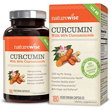 NatureWise Organic Curcumin Turmeric with 95% Curcuminoids, High Absorption BioPerine Black Pepper for Inflammation & Joint Support, 180 Caps (1650)