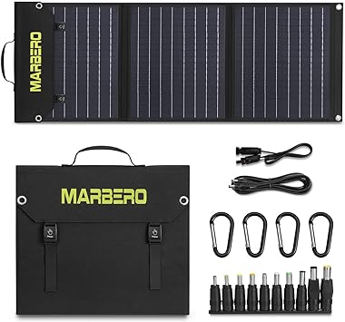 MARBERO Foldable Solar Panel 60W for Portable Power Station Solar Generator Portable Solar Panel QC3.0/PD 60W USB Port DC Output(10 Changeable DC Adapters) for Home, Camping, Travel, RV Trip