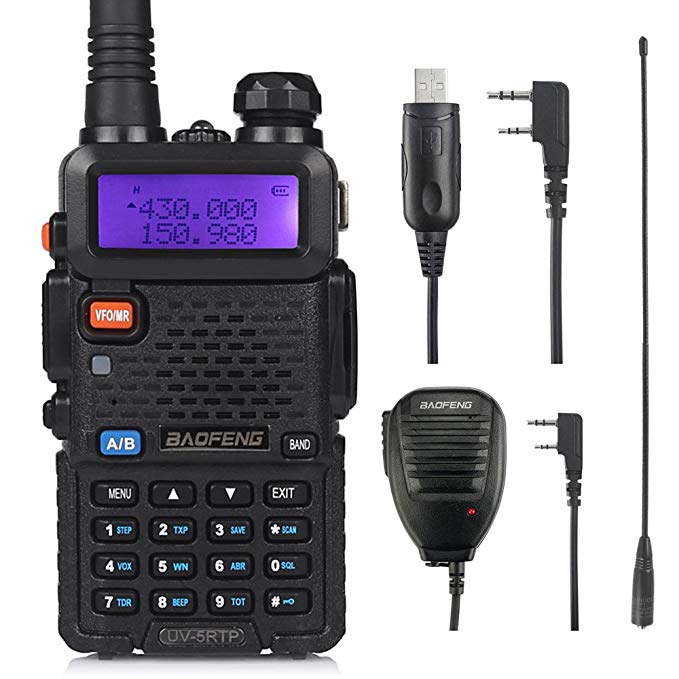 Baofeng UV-5RTP Dual Band Two Way Radio High Power Ham Radio Walkie Talkie with Programming Cable   RD-771 Antenna   Speaker Mic