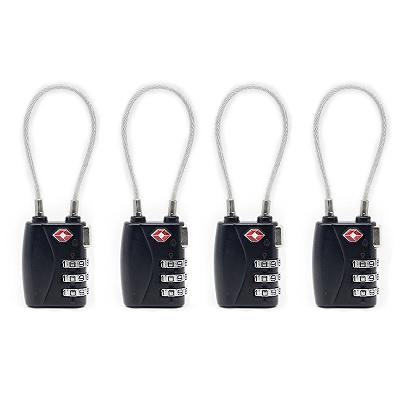 Newtion Tsa Lock for Luggage Cable Alert 3 Digit Combination Resettable TSA Padlocks 4 Pack Black