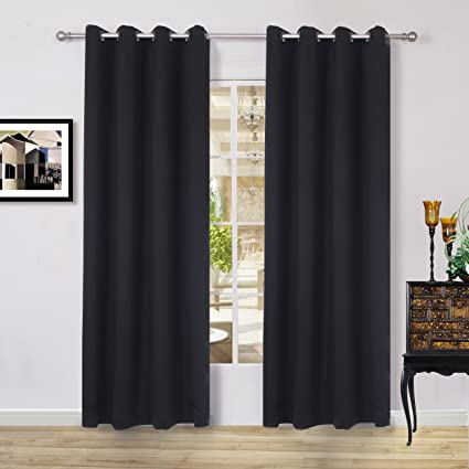 Lullabi Solid Thermal Blackout Window Curtain Drapery, Grommet, 84-inch Length by 54-inch Width, Night Black, (Set of 2 Panels)