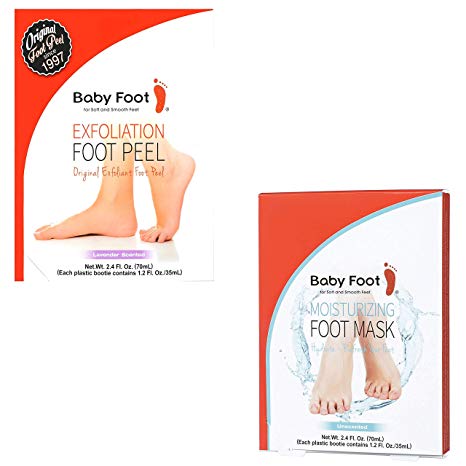 Baby Foot Holidays Bundle Gift Exfoliant Foot Peel, Lavender Scented and Moisturizing Foot Mask Unscented, 2.4 Fl. Oz.