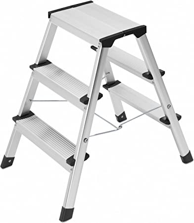 Hailo 4443-701 L90 Stepke Aluminum, 3 Stool, Step Ladder